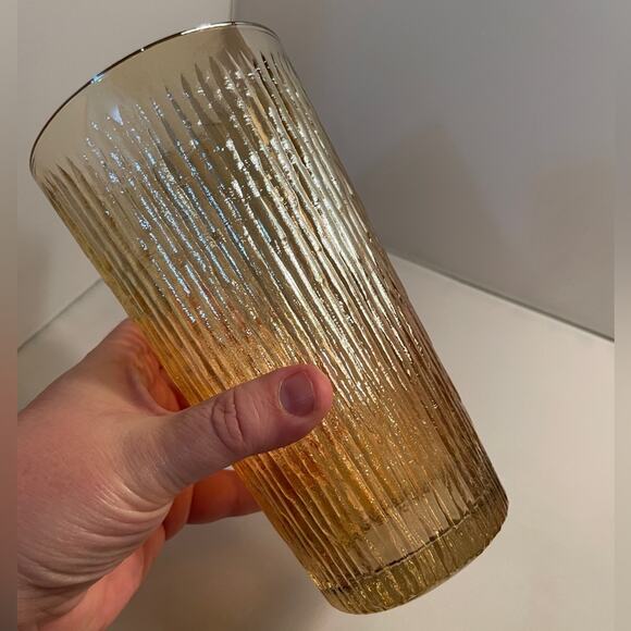 Pair Large Vintage Jeannette Tree Bark Variant Carnival Glass 23 oz Glasses - Picture 2 of 11